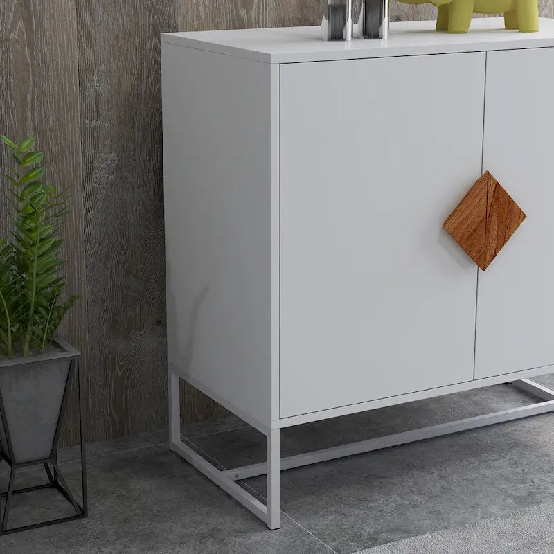 Buffet 2 portes blanc avec poignée carrée, finition UV