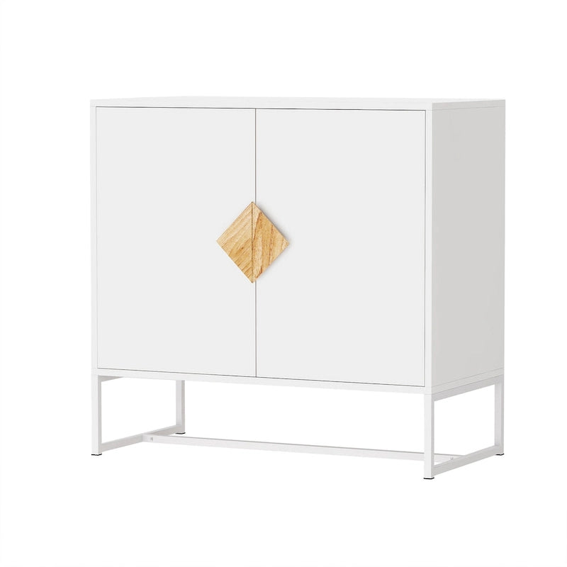 Buffet 2 portes blanc avec poignée carrée, finition UV