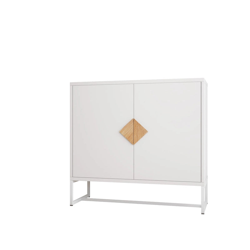 Buffet 2 portes blanc avec poignée carrée, finition UV