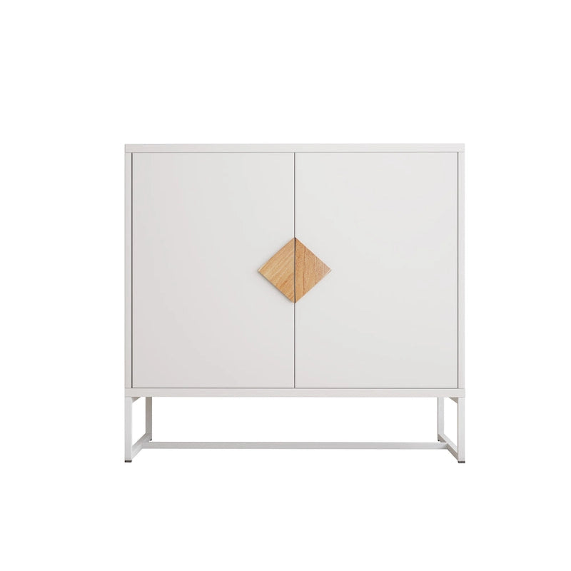 Buffet 2 portes blanc avec poignée carrée, finition UV