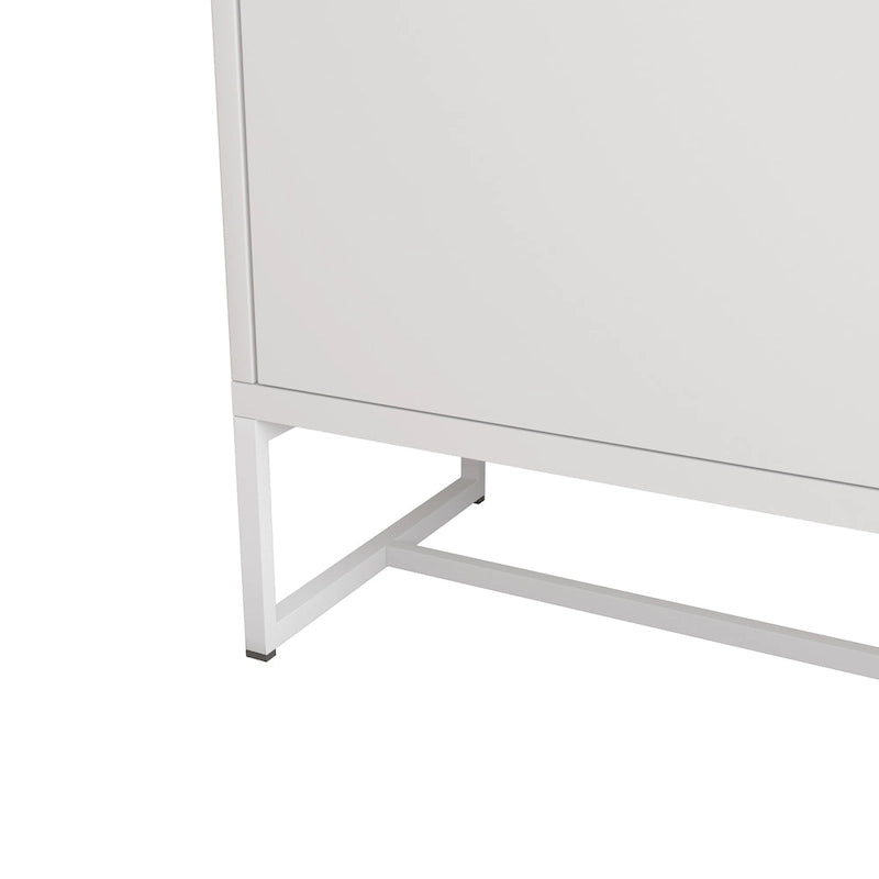 Buffet 2 portes blanc avec poignée carrée, finition UV