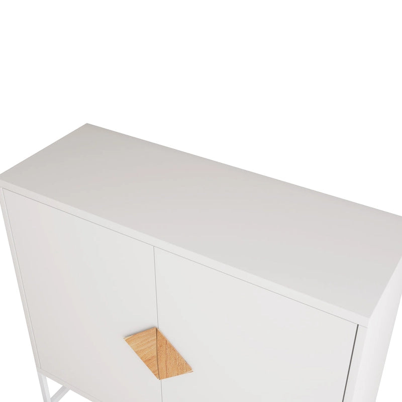 Buffet 2 portes blanc avec poignée carrée, finition UV