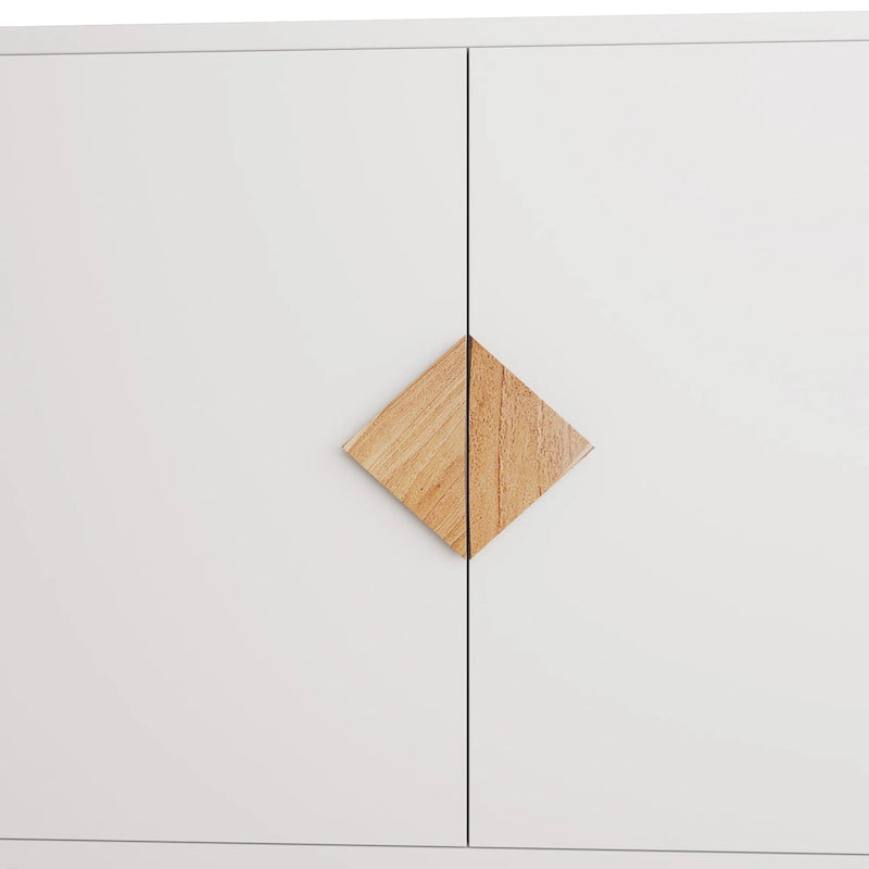 Buffet 2 portes blanc avec poignée carrée, finition UV