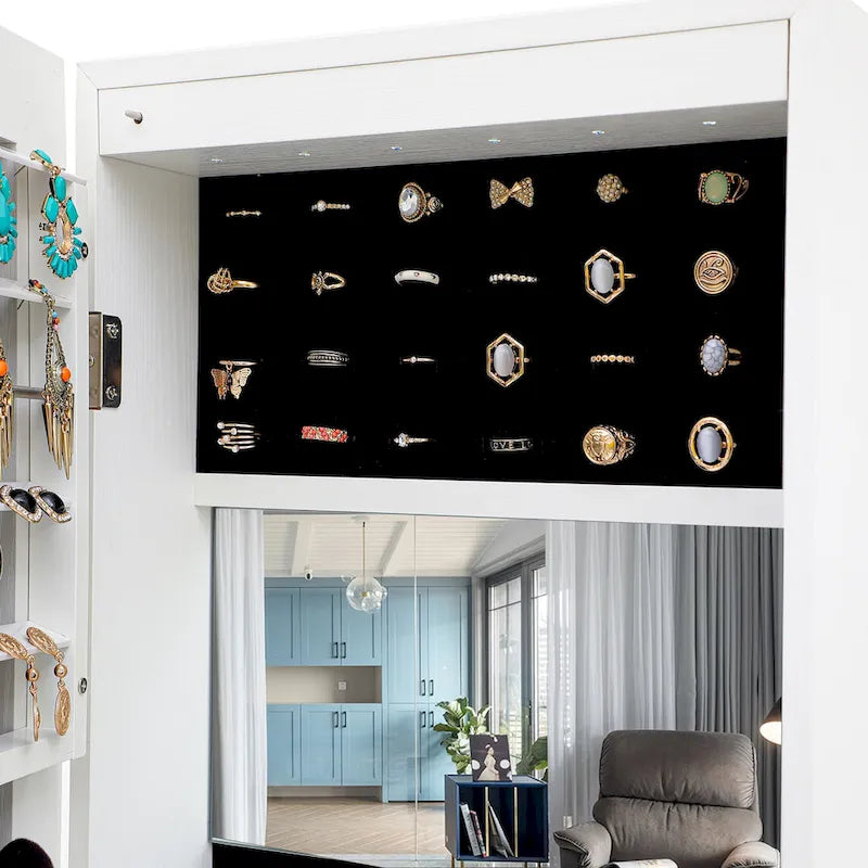 Armoire à bijoux sur pied avec miroir et éclairage LED Blanc