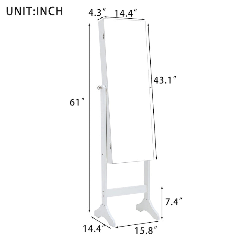 Armoire à bijoux sur pied avec miroir et éclairage LED Blanc