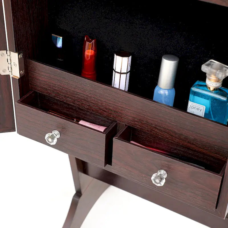 Armoire à bijoux sur pied avec miroir et éclairage LED Blanc