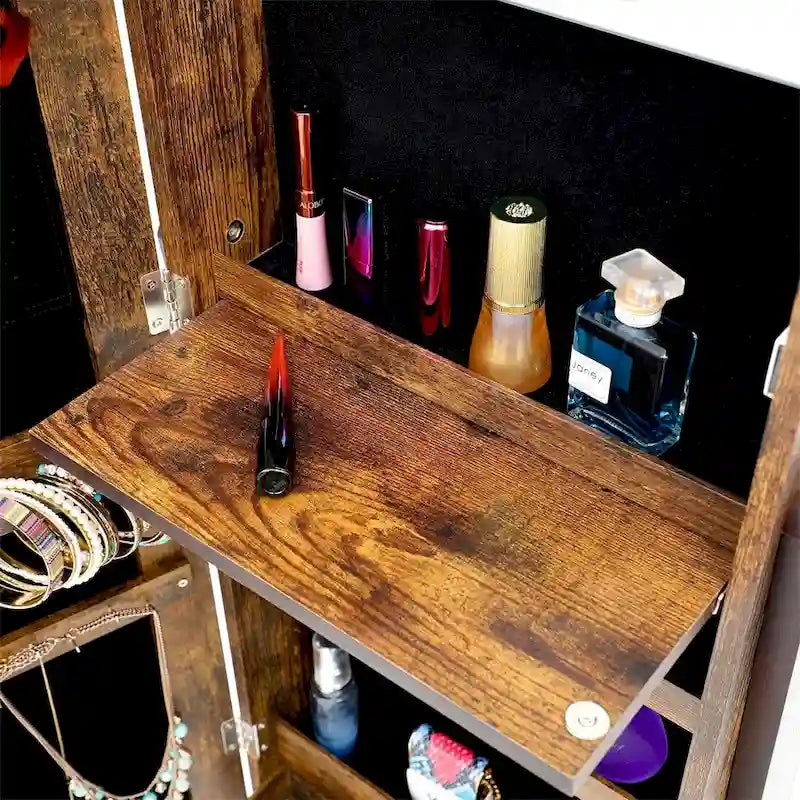 Armoire à bijoux sur pied avec miroir et éclairage LED Blanc