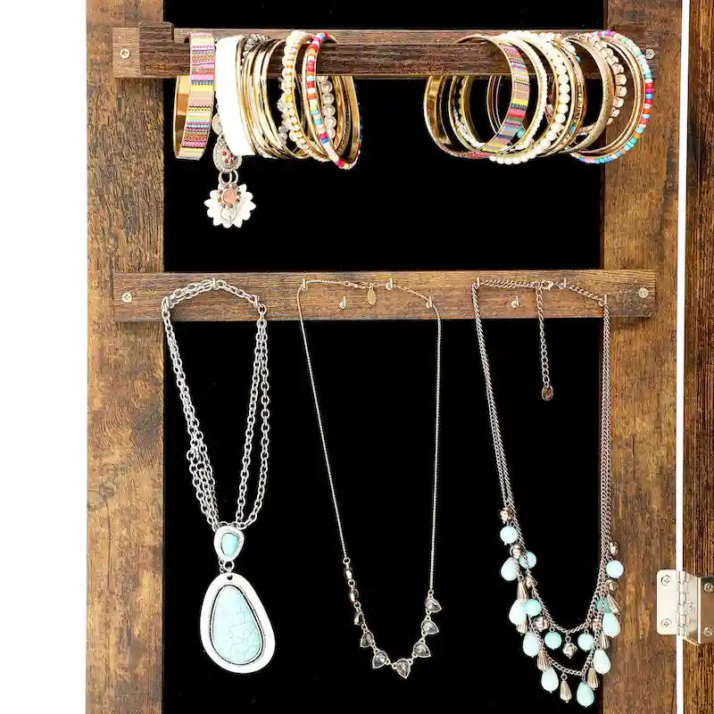 Armoire à bijoux sur pied avec miroir et éclairage LED Blanc