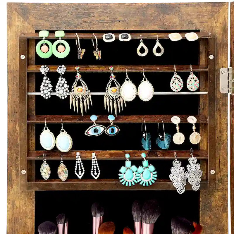 Armoire à bijoux sur pied avec miroir et éclairage LED Blanc