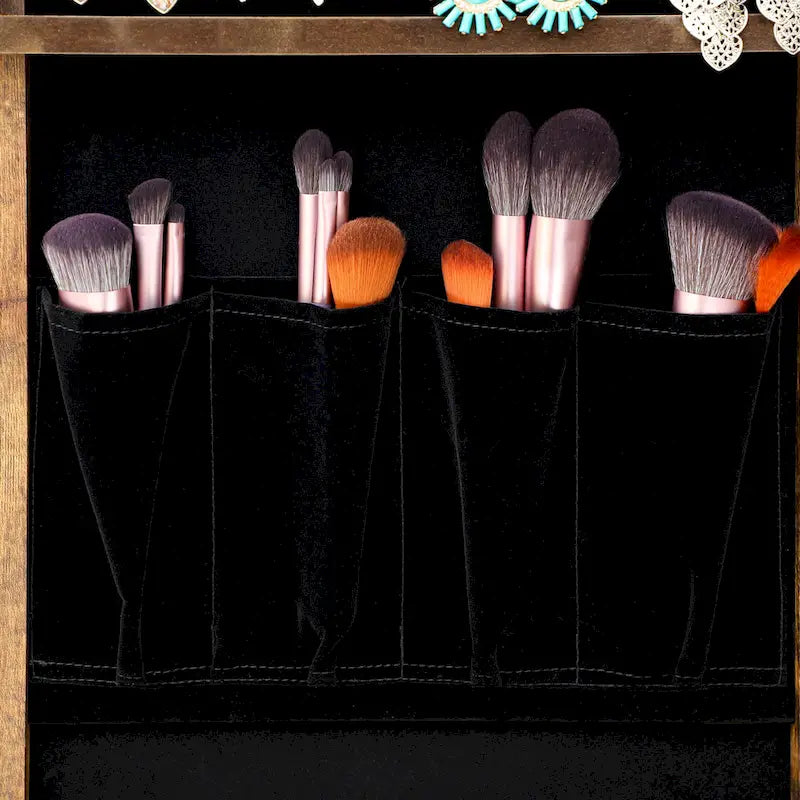 Armoire à bijoux sur pied avec miroir et éclairage LED Blanc