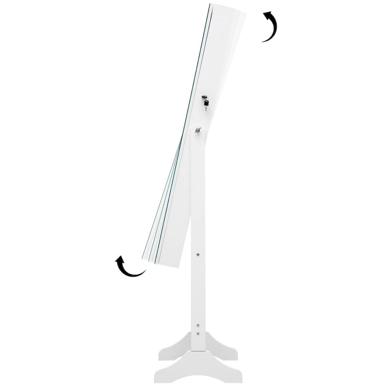 Armoire à bijoux sur pied avec miroir et éclairage LED Blanc