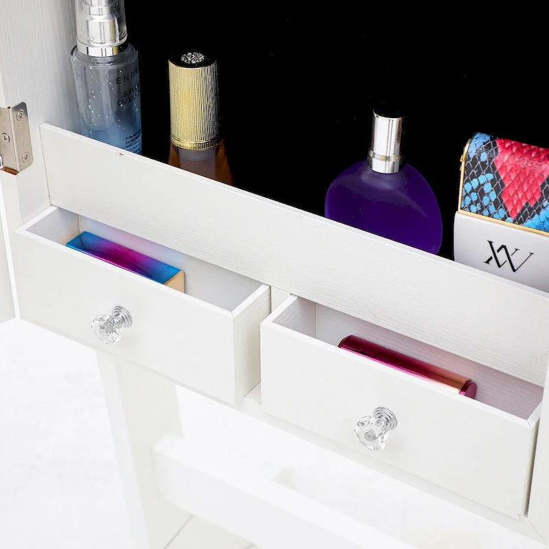 Armoire à bijoux sur pied avec miroir et éclairage LED Blanc