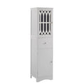Armoire de salle de bain haute blanche autoportante avec porte à croisillons