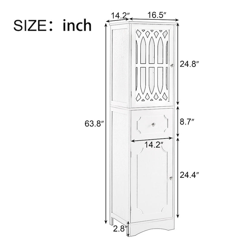 Armoire de salle de bain haute blanche autoportante avec porte à croisillons