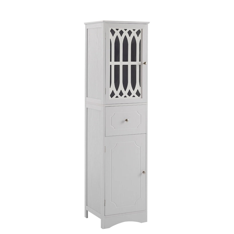 Armoire de salle de bain haute blanche autoportante avec porte à croisillons