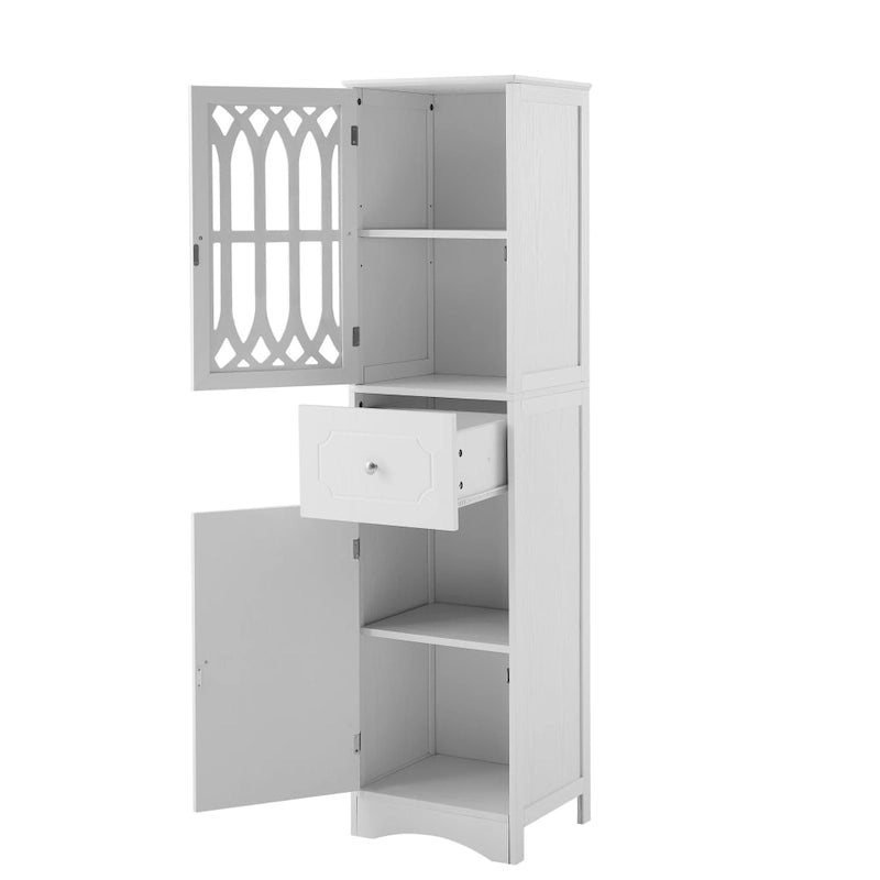 Armoire de salle de bain haute blanche autoportante avec porte à croisillons