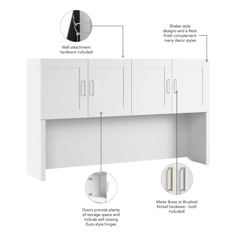 Dessus de bureau mural 72 W avec 4 portes de style Shaker et rangement