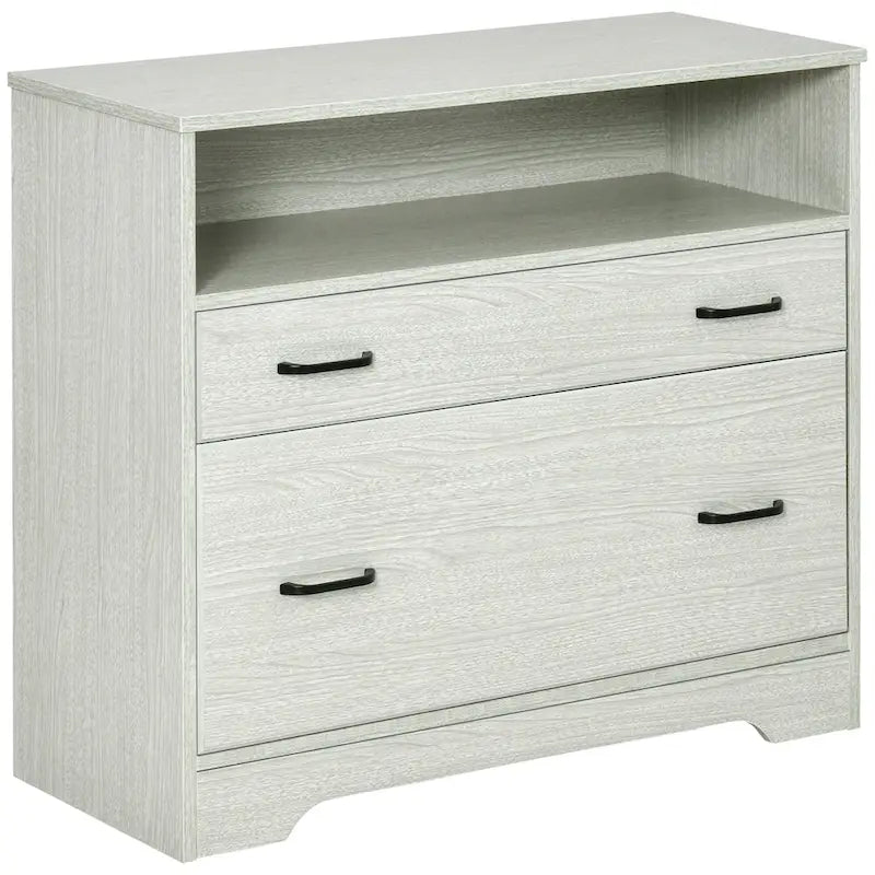 Classeur latéral gris anthracite avec étagère ouverte et 2 tiroirs