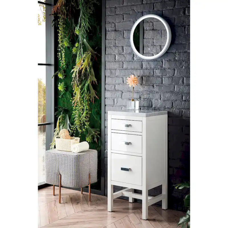 Meuble bas de salle de bain blanc brillant de 38 cm avec 3 tiroirs