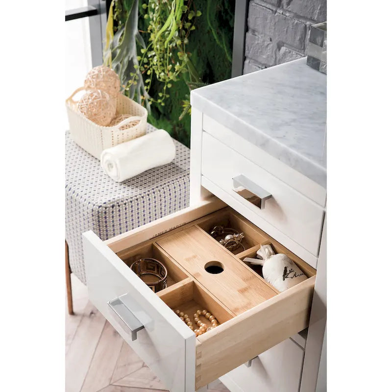 Meuble bas de salle de bain blanc brillant de 38 cm avec 3 tiroirs
