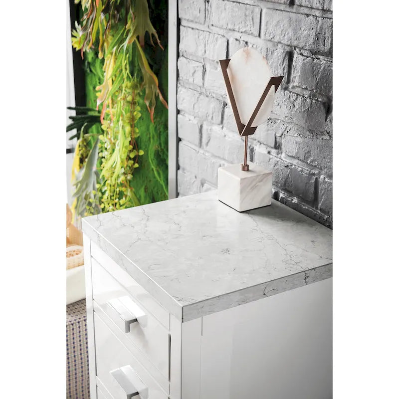 Meuble bas de salle de bain blanc brillant de 38 cm avec 3 tiroirs
