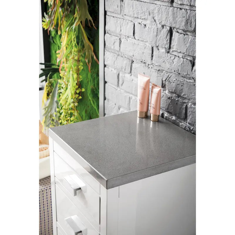 Meuble bas de salle de bain blanc brillant de 38 cm avec 3 tiroirs