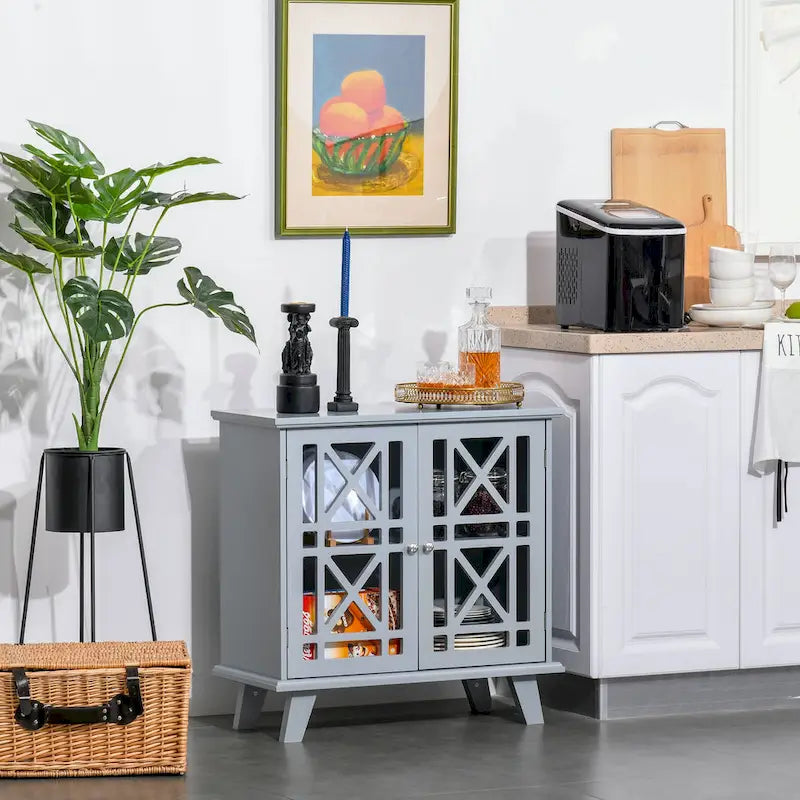 Buffet de rangement console en bois gris à motifs français
