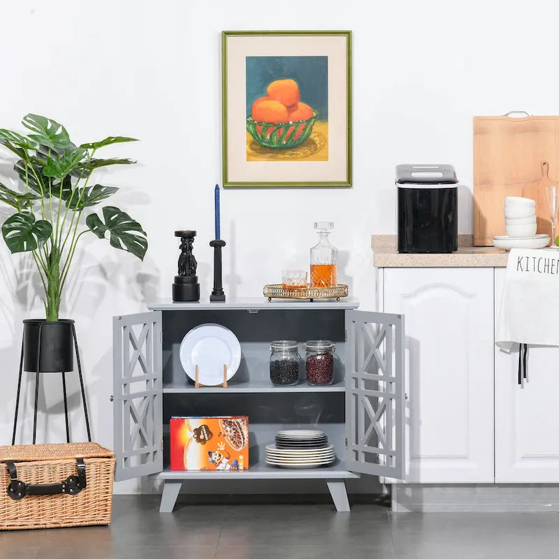 Buffet de rangement console en bois gris à motifs français