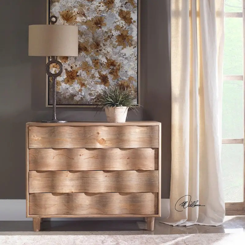 Commode d'appoint en chêne clair nervuré avec finition bois naturel