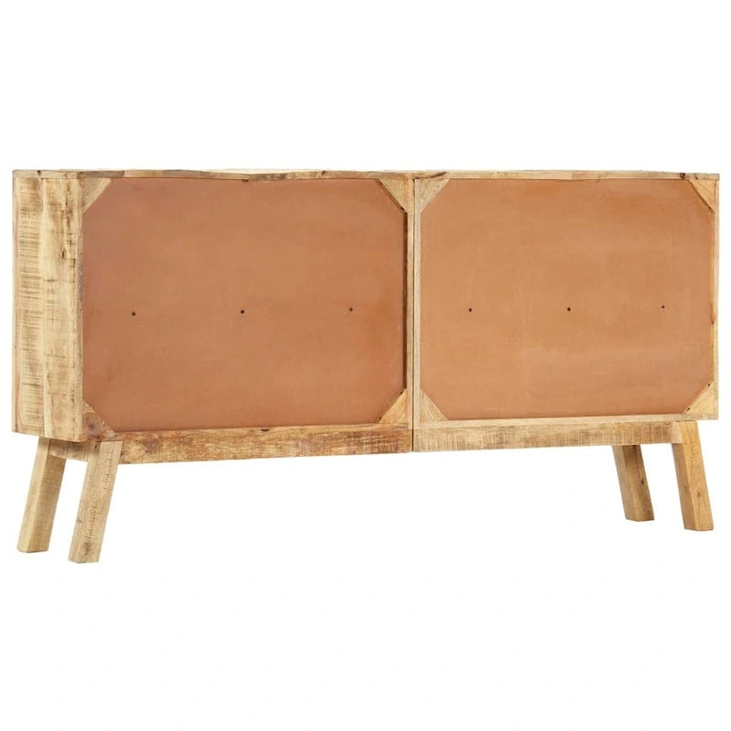 Bahut en bois de manguier massif marron et noir avec portes vitrées, style industriel