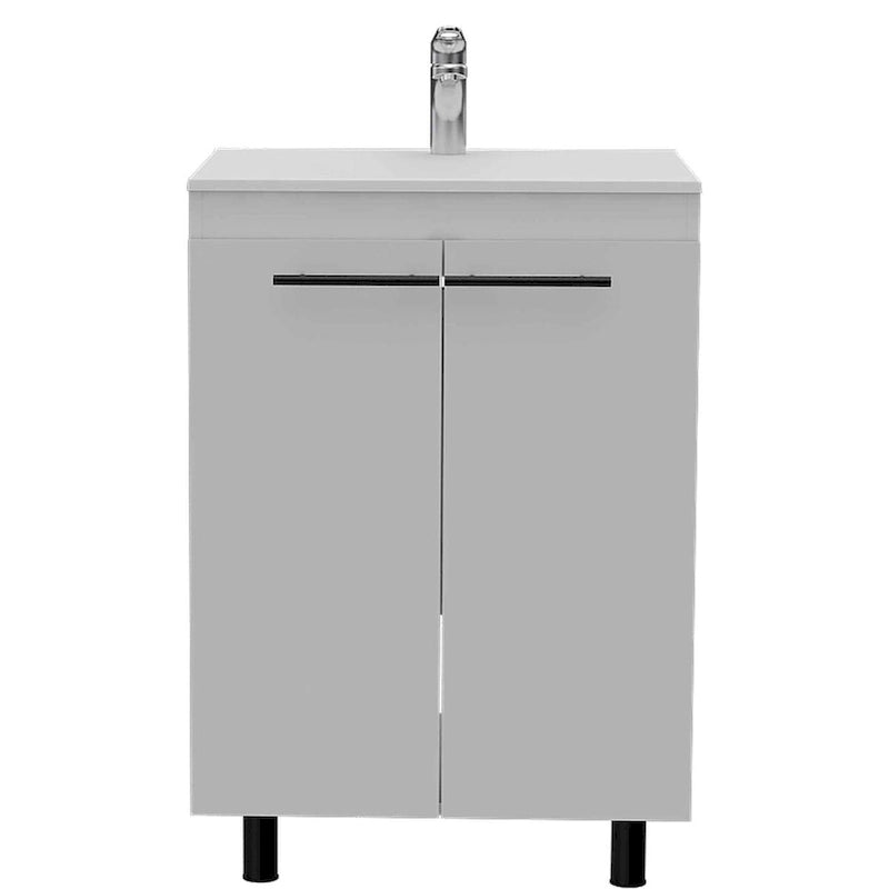 Meuble de bar blanc avec porte-verres à vin et plusieurs étagères de rangement sur roulettes