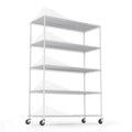 Étagère de rangement en fil métallique robuste à 5 niveaux avec roulettes, blanc et chrome