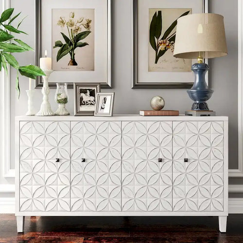 Accent Cabinet 4 Door Wooden Cabinet Sideboard Buffet Server Cabinet - N/A
