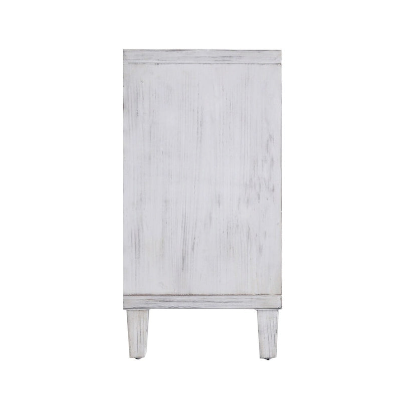 Bahut/Buffet 4 portes avec portes sculptées géométriques effet bois blanchi