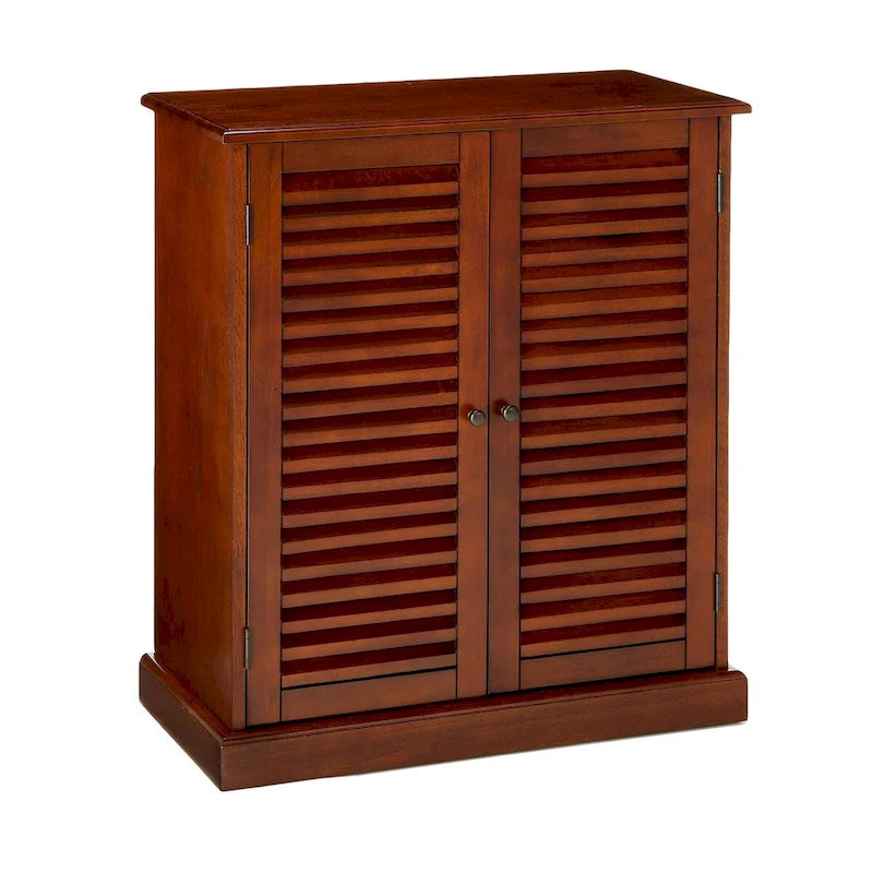 Meuble à chaussures de transition avec portes à persiennes, étagères réglables, espresso et chêne