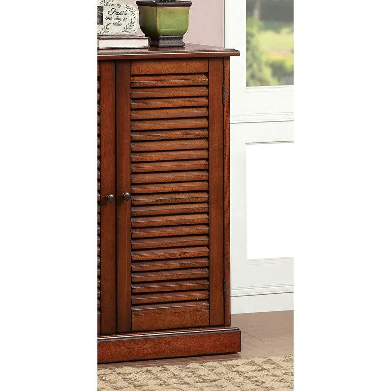 Meuble à chaussures de transition avec portes à persiennes, étagères réglables, espresso et chêne