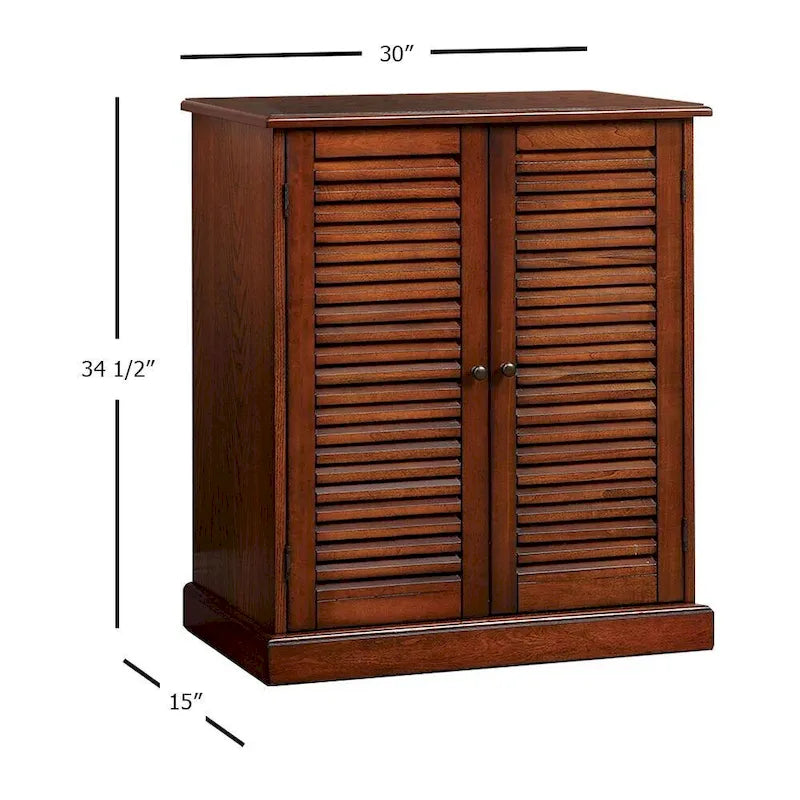 Meuble à chaussures de transition avec portes à persiennes, étagères réglables, espresso et chêne
