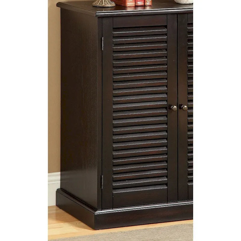 Meuble à chaussures de transition avec portes à persiennes, étagères réglables, espresso et chêne