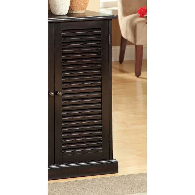 Meuble à chaussures de transition avec portes à persiennes, étagères réglables, espresso et chêne