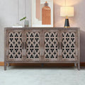 Buffet en bois à quatre portes, motifs floraux évidés, finition marron antique