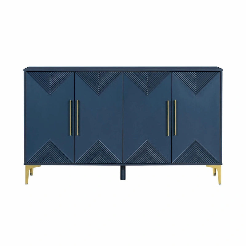Buffet à motif triangulaire géométrique à quatre portes avec pieds en métal doré