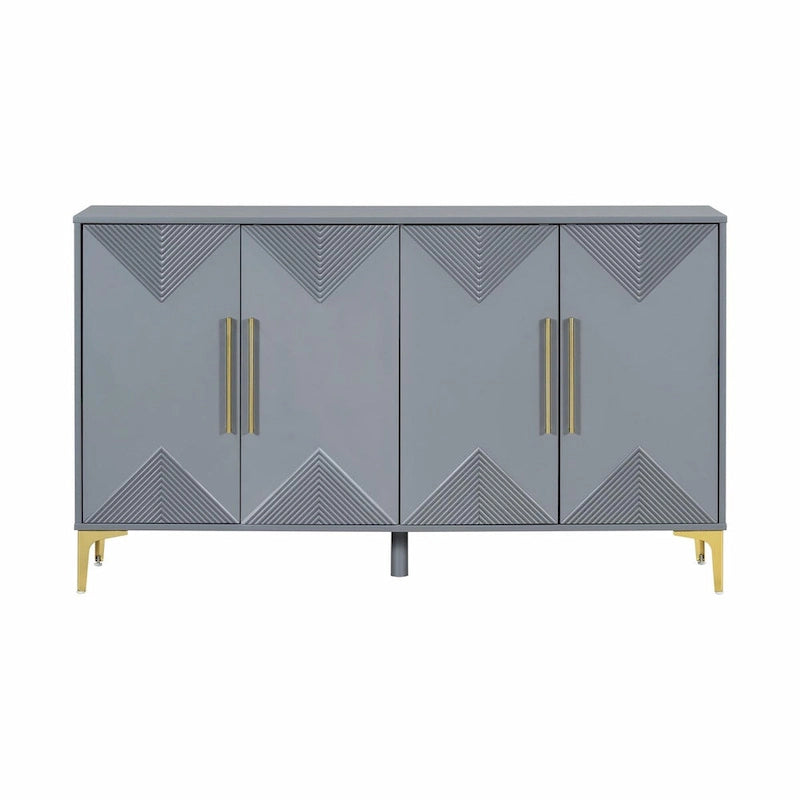 Buffet à motif triangulaire géométrique à quatre portes avec pieds en métal doré