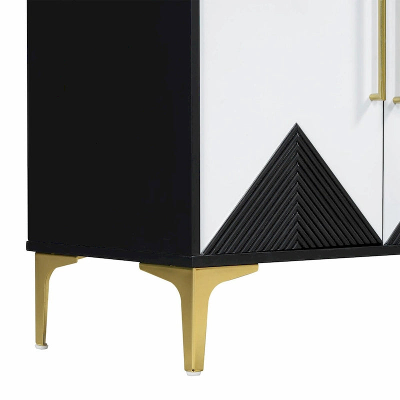 Buffet à motif triangulaire géométrique à quatre portes avec pieds en métal doré