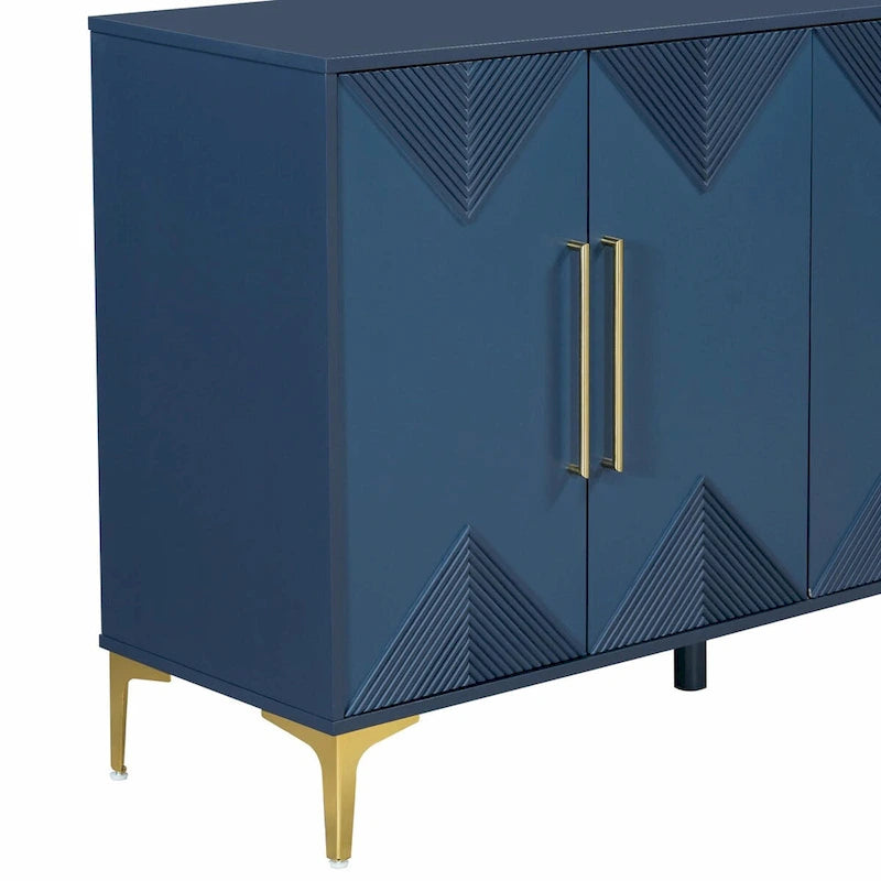 Buffet à motif triangulaire géométrique à quatre portes avec pieds en métal doré