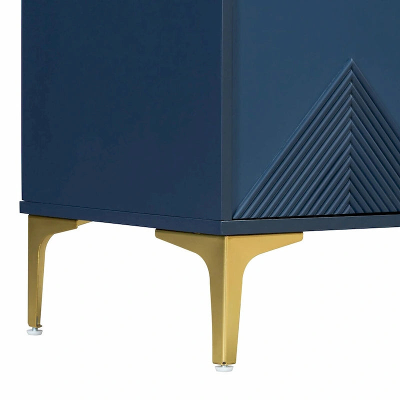 Buffet à motif triangulaire géométrique à quatre portes avec pieds en métal doré