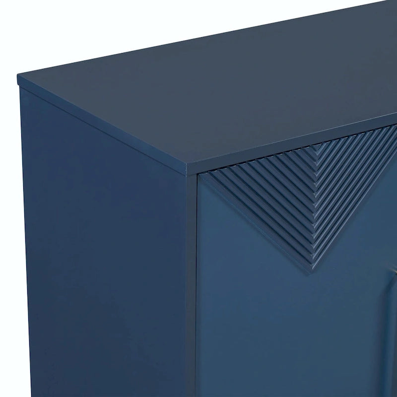 Buffet à motif triangulaire géométrique à quatre portes avec pieds en métal doré