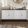 Buffet de rangement à porte sculptée florale blanche et cadre noir