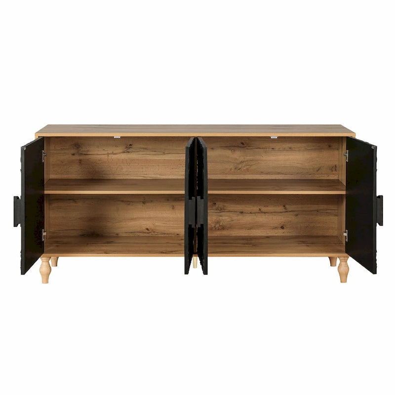 Buffet de rangement à porte sculptée florale blanche et cadre noir