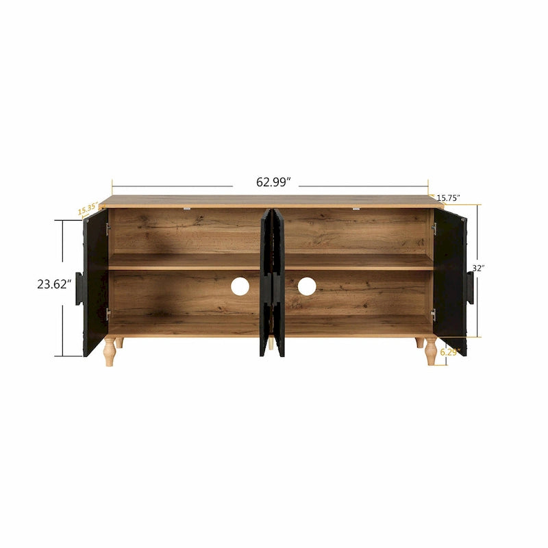 Buffet de rangement à porte sculptée florale blanche et cadre noir