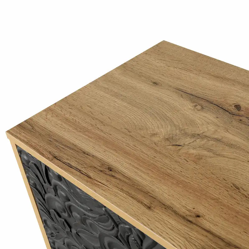 Buffet de rangement à porte sculptée florale blanche et cadre noir
